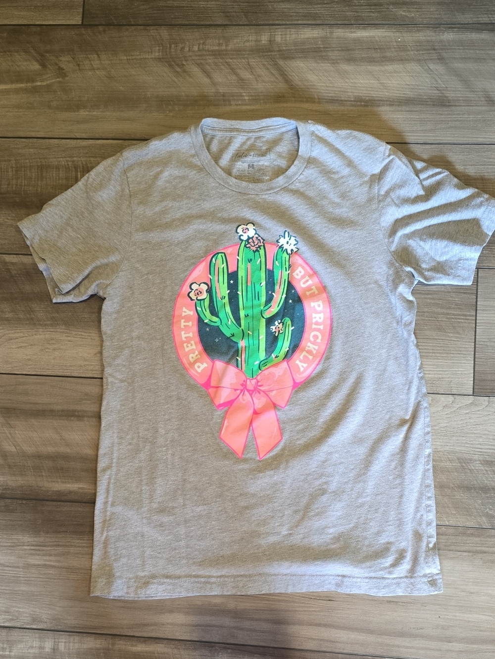 Womens Lulu MAC' Pretty But Prickly Cactus Graphic Tee - Gray & Pink